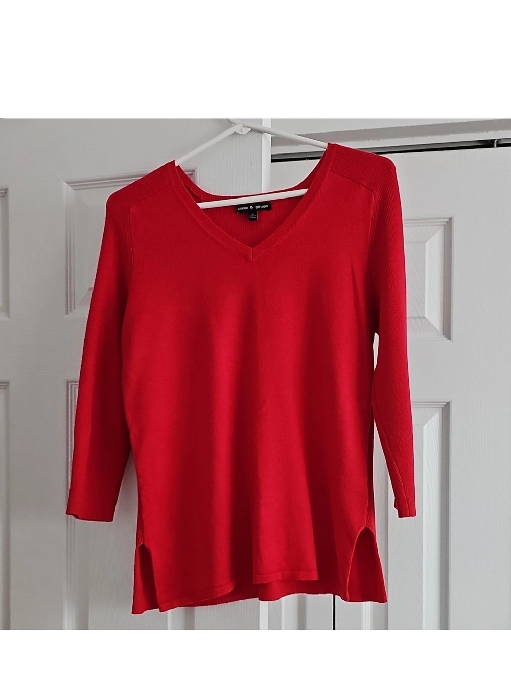 Cable & Gauge Bright Red V-Neck Tunic Sweater